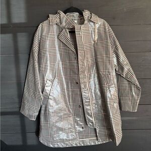 Zara Black and White Plaid Raincoat/Jacket Small